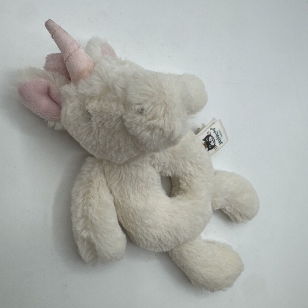Jellycat London 8" Unicorn Toy Plush Rattle Ring Baby Pink Mane Teether Grabber
